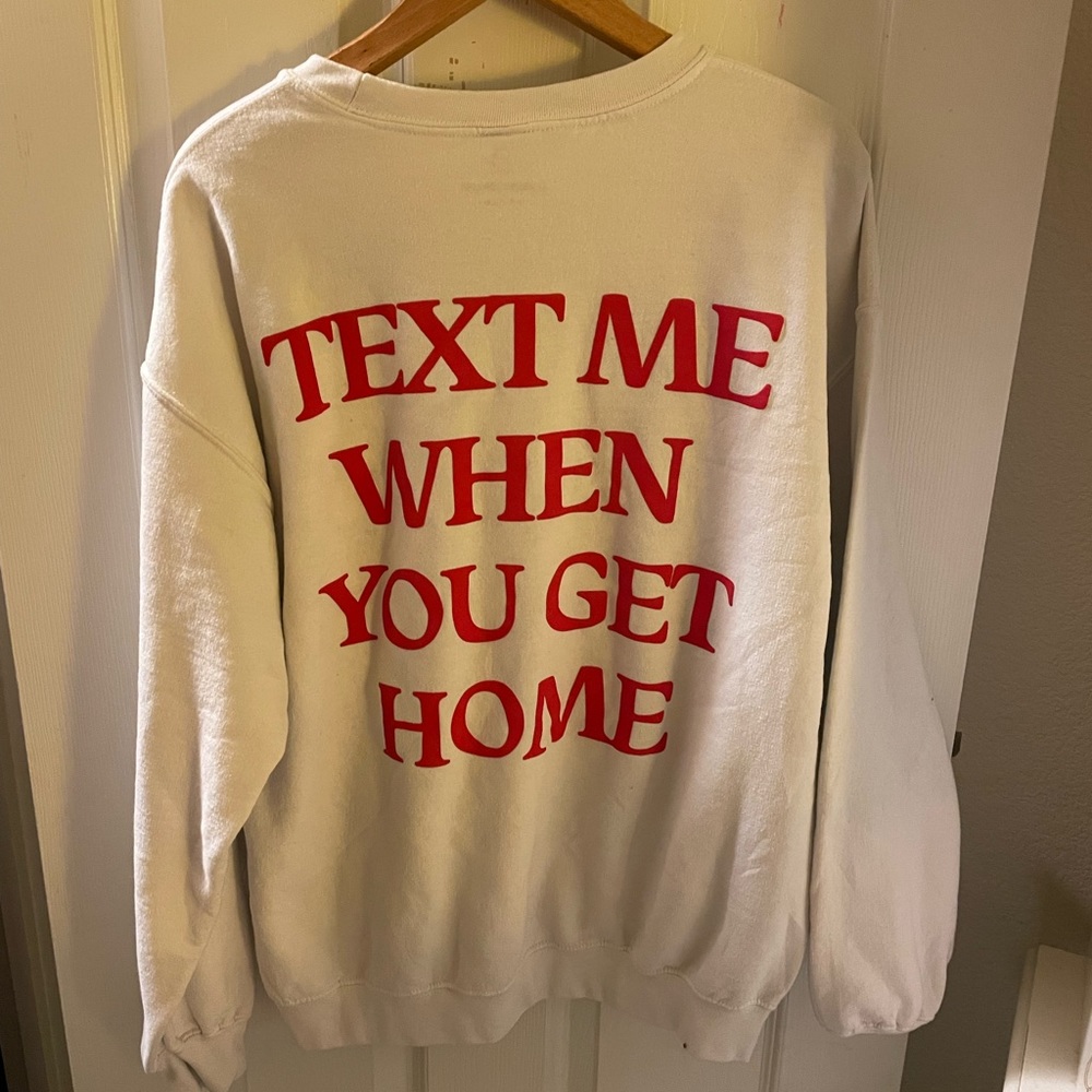 Lonely Ghost Text Me When You Get Home White & Red Crewneck
